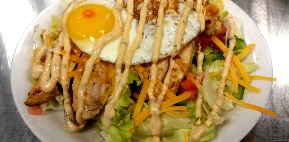 Salad with check and egg